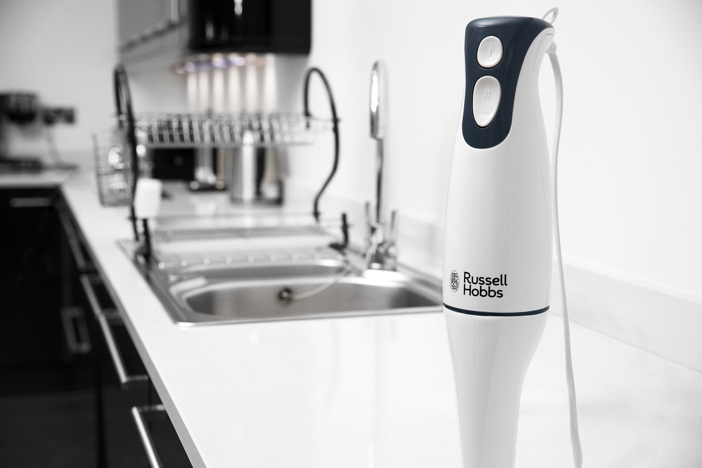 Russell Hobbs Food Collection Hand Mixer with 6 Speed 14451, 125 W - White & Hobbs Food Collection Hand Blender 22241, 200 W - White White Hand Mixer + Hand Blender