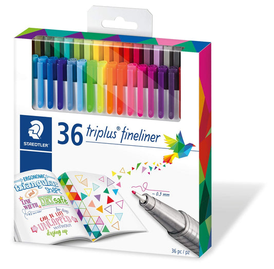 STAEDTLER 334 C36 Triplus Fineliner Superfine Pen, 0.3mm Line Width - Assorted Colours (Pack of 36) Pack of 36 Card Pack