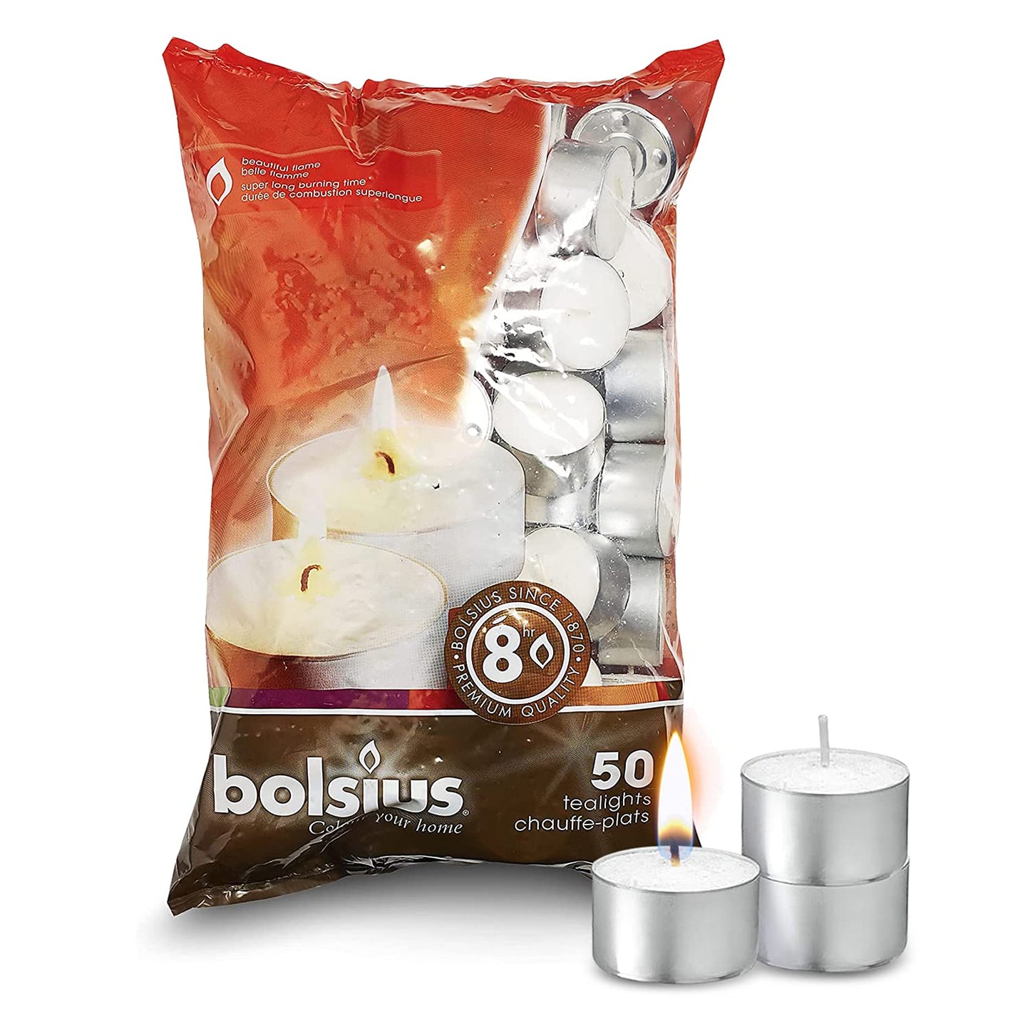 Bolsius 8 Hour Burning Tealights, Pack of 50, White, 3,5x2,5cm, Unscented 3,5 x 2,5cm