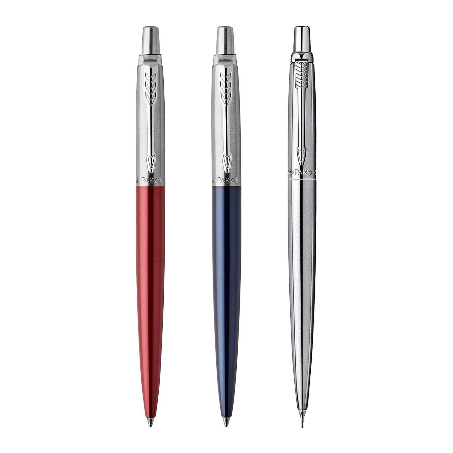 Parker Jotter London Trio Discovery Pack: Ballpoint Pen (Royal Blue), Gel Pen (Red Kensington) & Mechanical Pencil (Stainless Steel) royal blue/kensington red/stainless steel ballpoint + gel pen + mechanical pencil