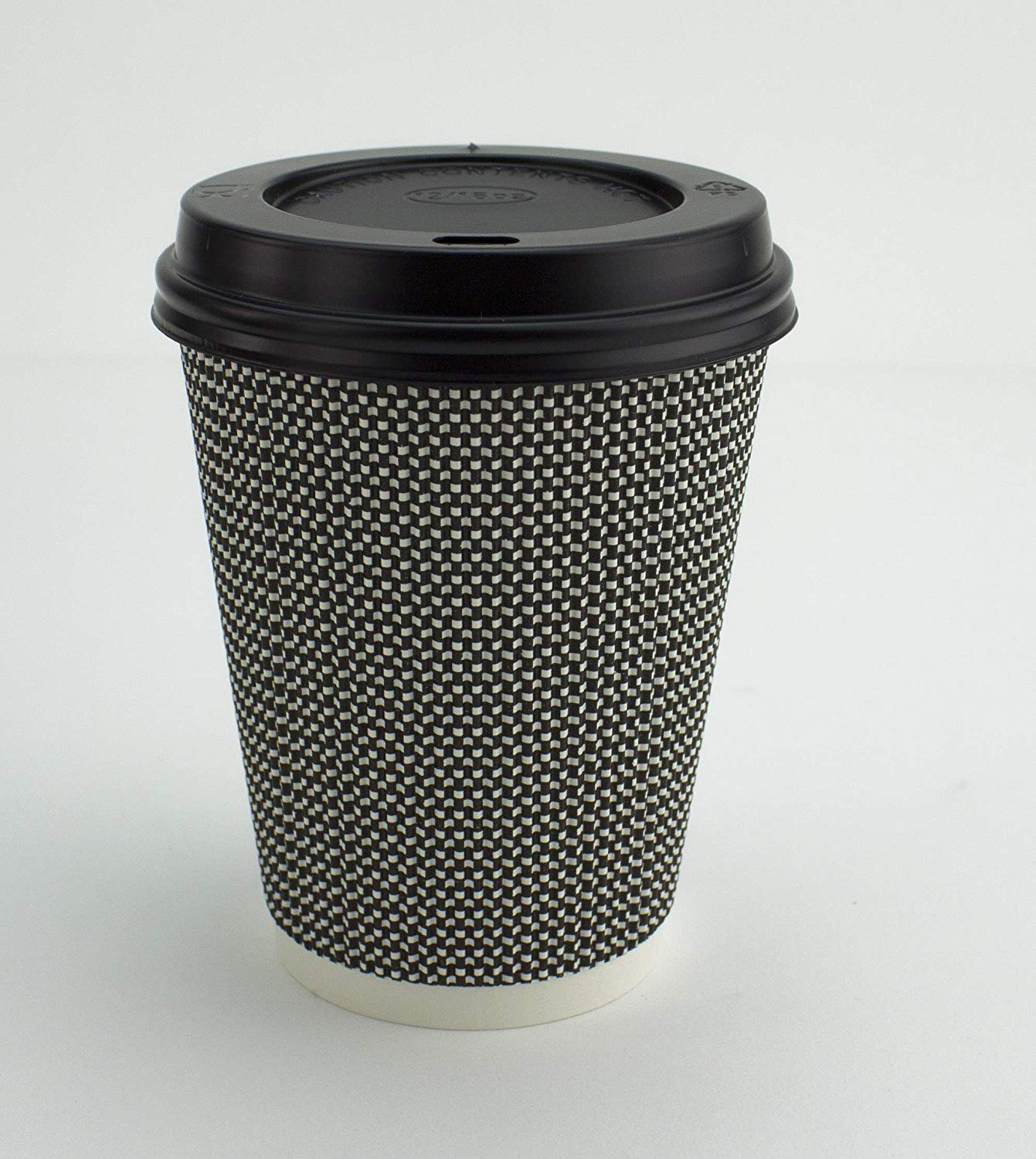 Signature Packaging - Ripple Paper Coffee Cups with Lids - 12oz / 354ml - 50 Pack Mono (Black + White) 12oz - 50Pack