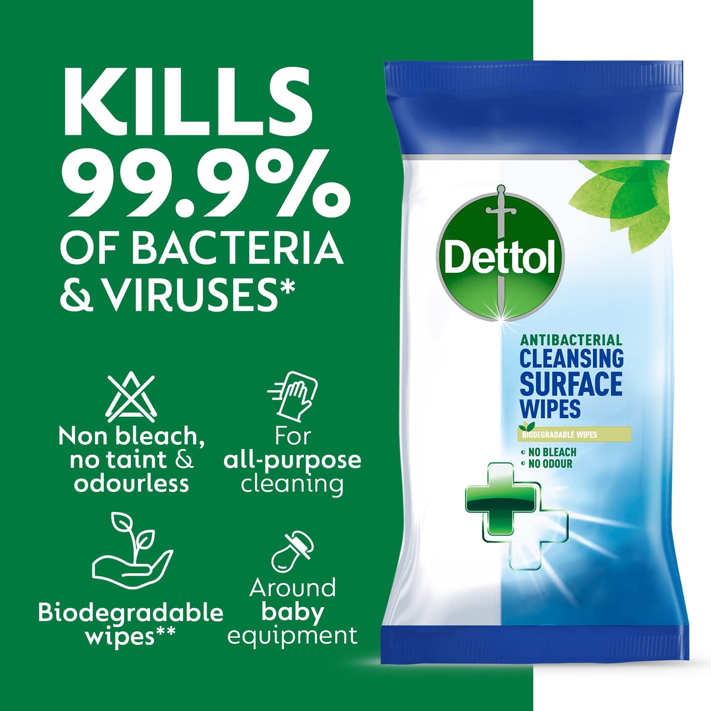 Dettol Antibacterial Biodegradable Surface Cleaning Disinfectant Wipes, 110 x 3 Wipes (Total 330 Wipes) 330 Count