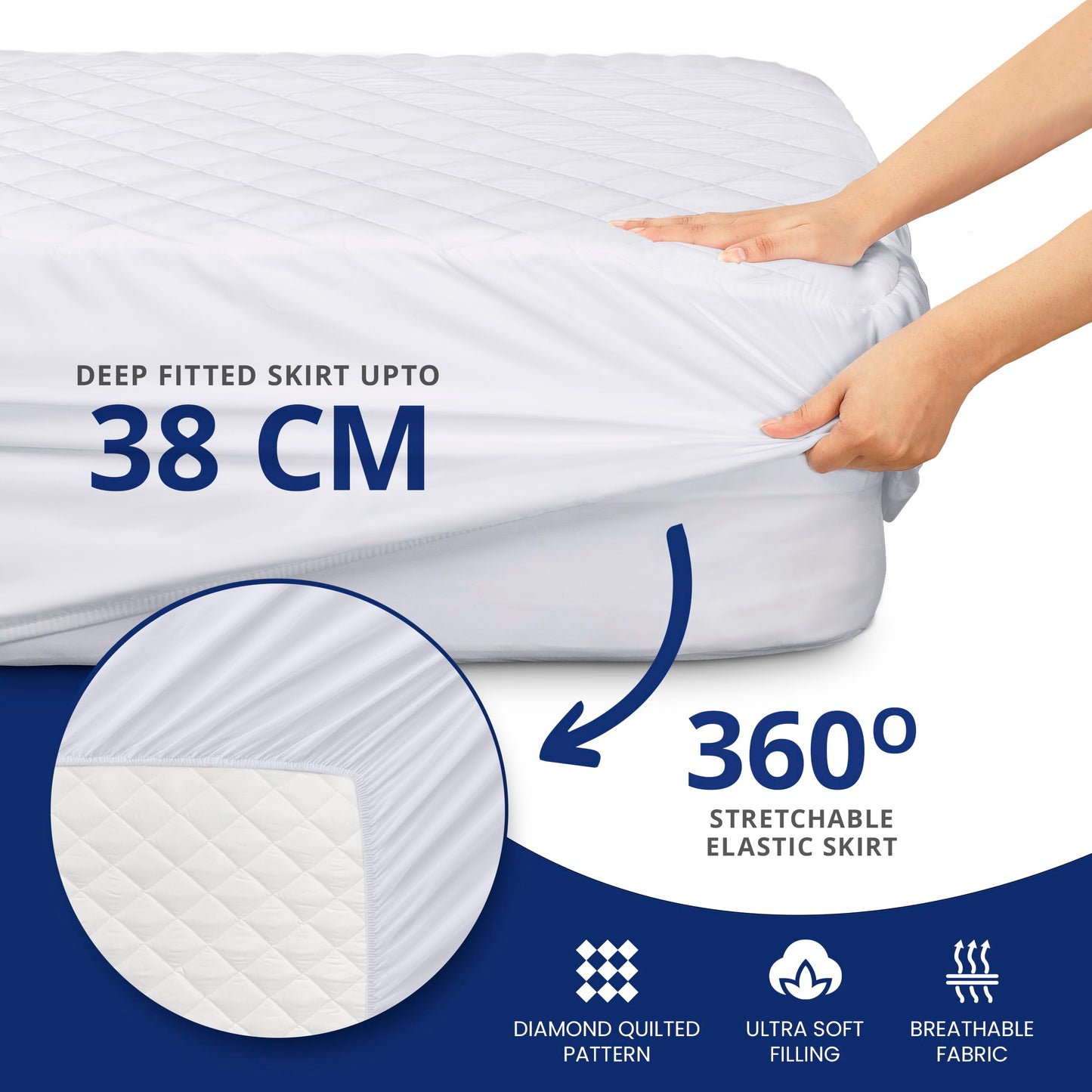 Utopia Bedding Quilted Mattress Protector Double 135x190 cm, Breathable Mattress Topper, Mattress Pad Stretches up to 38 CM, Deep Fitted Mattress Cover (White) White Double - 135x190+38 cm