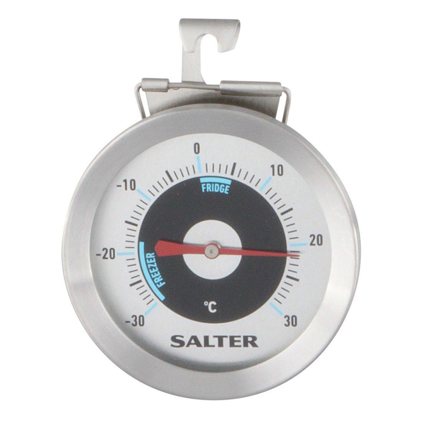 Salter 517 SSCR Fridge Thermometer – Stainless Steel Large Dial Temperature Gauge, Waterproof Freezer Thermometer, Easy Read, Hang Up Or Stand, Temp. Range -30 To 30°C, Safe Food Zones Markers Single