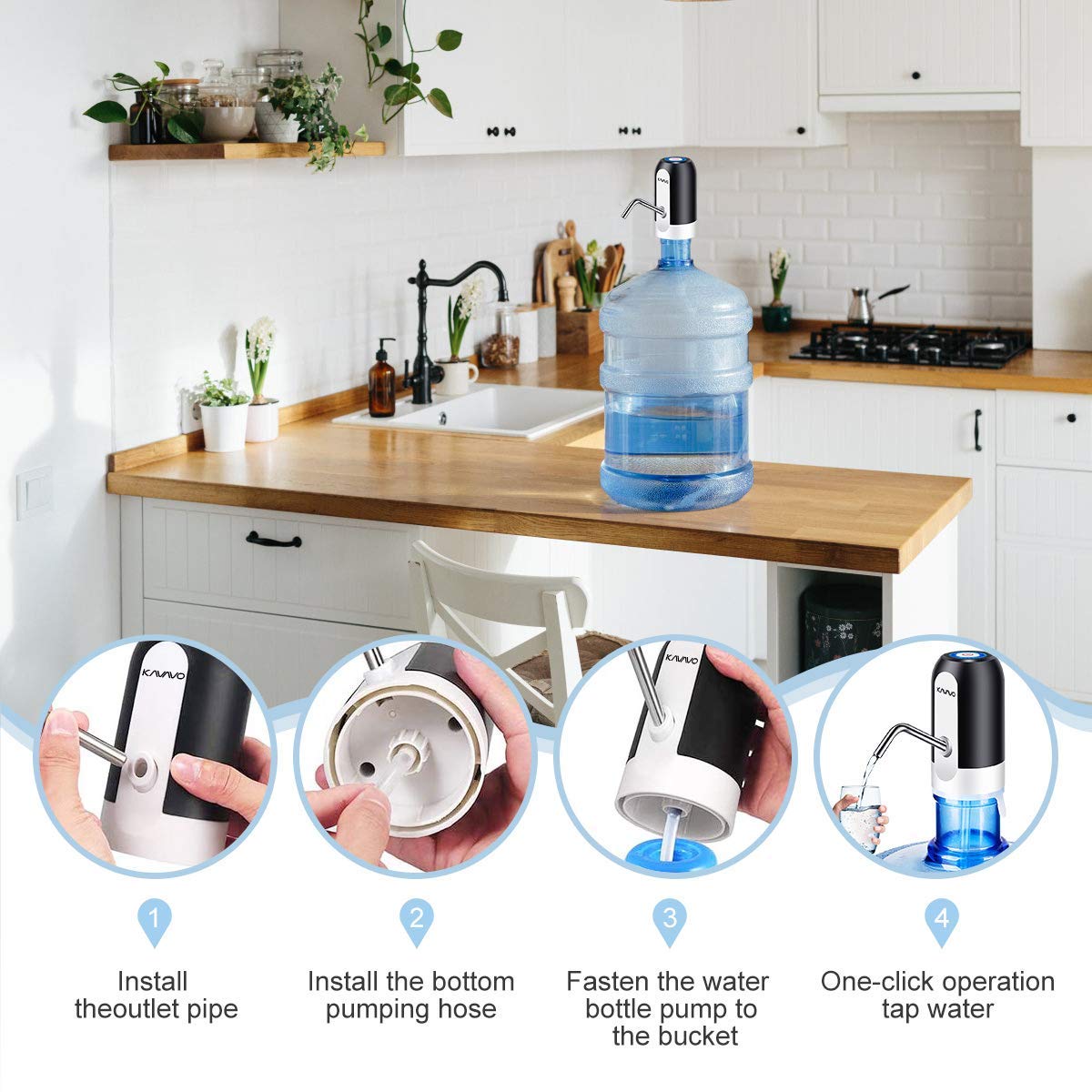 Water Bottle Pump, Bonus 2 Adapters for Various Caliber Water Jugs,USB Rechargeable Automatic Drinking Water Switch,Portable Electric Water Dispenser with 2 free to Cut Hoses. E