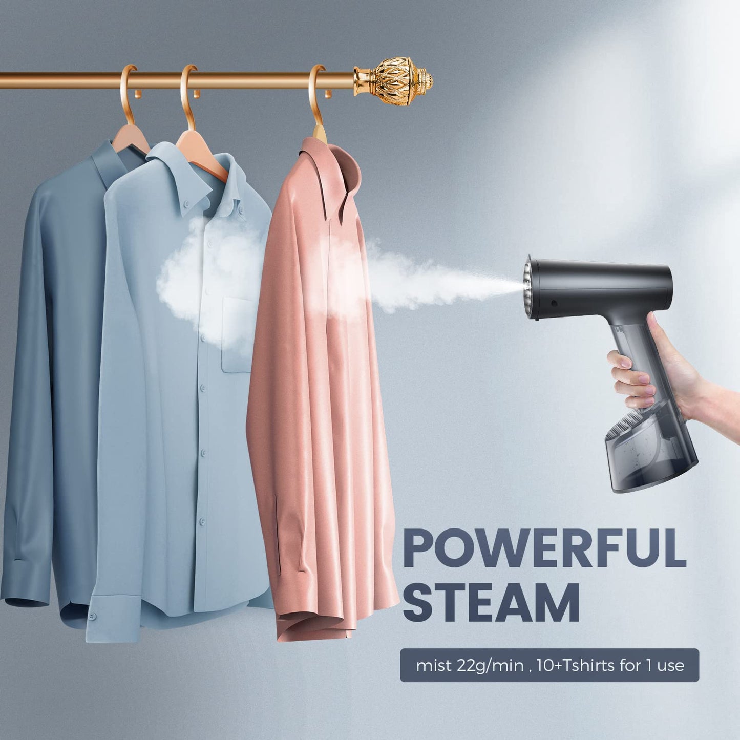 Clothes Steamer Handheld, NO OLD FABRIC BRUSH Portable Garment Steamer Iron for Clothes with 300ml Tank, for Vertical and Horizontal Steaming, Fast Heat-up, Fast Wrinkle Removal, White 1400W