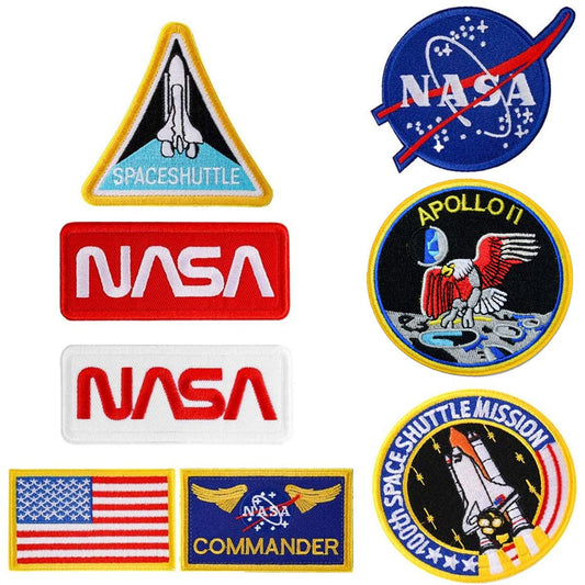 8Pcs Iron on Patches Us Flag NASA Logo 100th Space Shuttle Mission Military Embroidered Patches for Clothing DIY Clothes Stickers Custom Badges