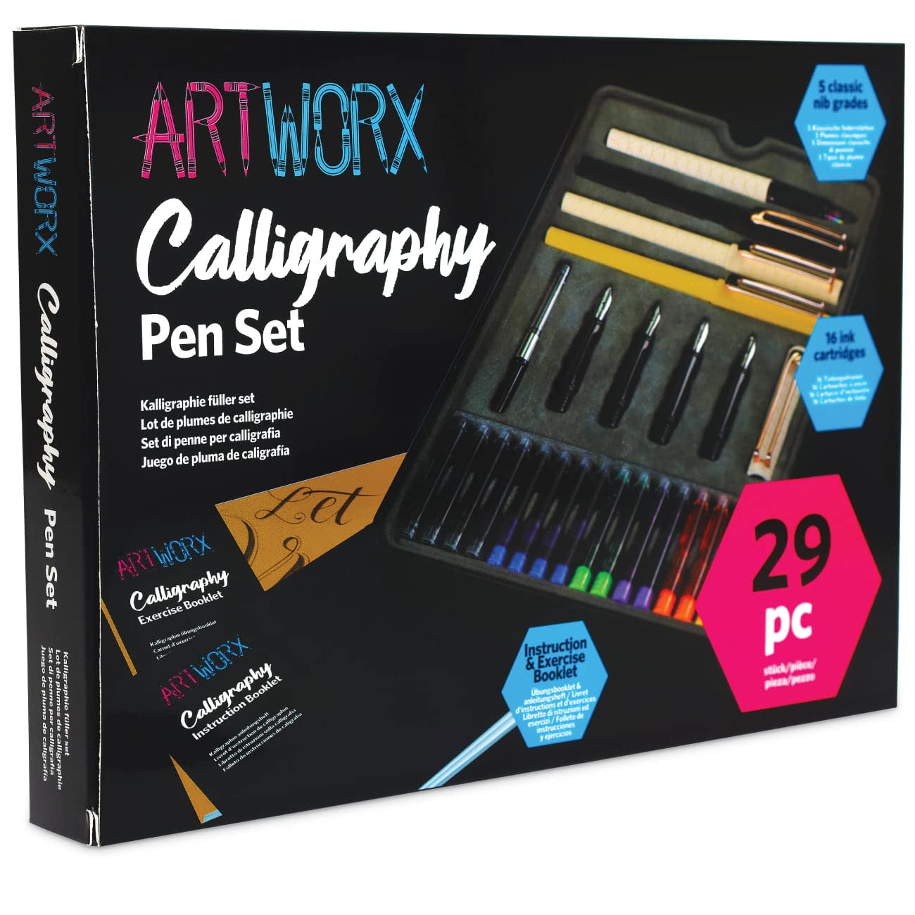 Artworx Calligraphy Pen Set - With Guide Book and Practice Paper - Caligraphy Beginners Set - Art and Crafts For Adults