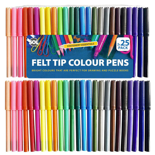 50 Felt Tips Colouring Pens for Adults & Kids | Felt Tip Pens for Children | Drawing Coloured Pens Felt Pens, Colouring Pens for Kids | Coloured Markers Pack | Felt Tip Pens for Adults Colouring Book