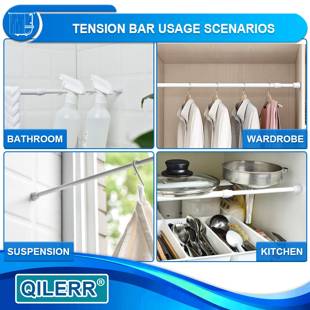 QILERR 2 Pack Small Tension Rods 40-70cm Ajustable Extension Curtain Poles No Drill Short Spring Telescopic Curtain Rod for Net Curtains, Cupboards, Small Window, Kitchen, Wardrobe, White White - 2 Pack 40-70cm/15.7-28inch