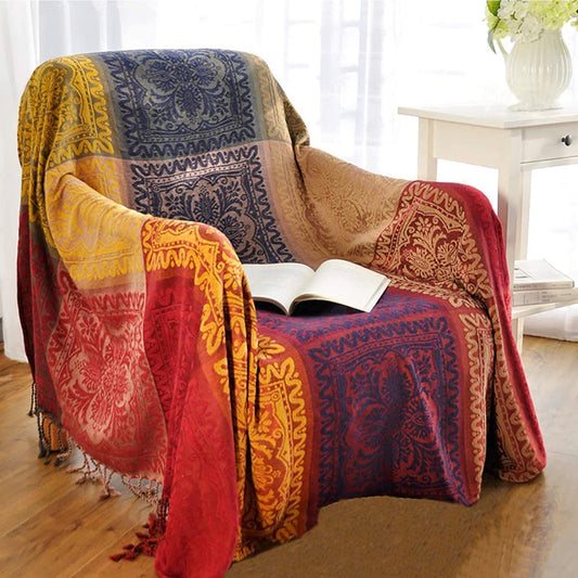 amorus Chenille Jacquard Tassels Throw Blanket Sofa Chair Cover Tablecloth - Colorful Tribal Pattern (59 Inch x 75 Inch) 59 Inch X 75 Inch