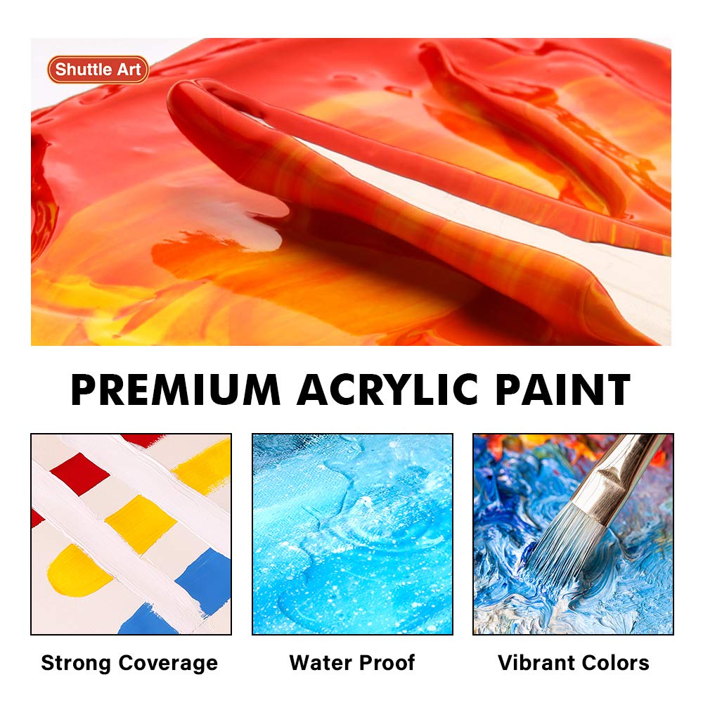 Shuttle Art Acrylic Paint, 18 Colours Acrylic Paint Pouches (120ml/4.06oz), Artist Grade Acrylic Paint Set, Rich Pigments, Non-Toxic for Artists, Beginners and Kids on Rocks Crafts Canvas Wood Ceramic 120 ml (Pack of 18)