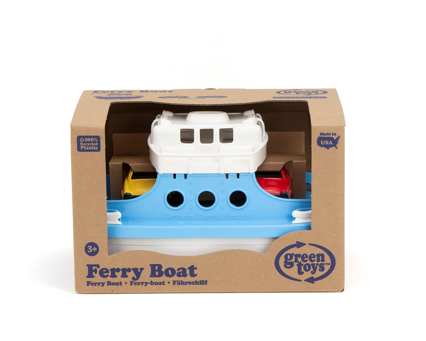 Green Toys Ferry Boat with Mini Cars Bathtub Toy, Blue/White Single