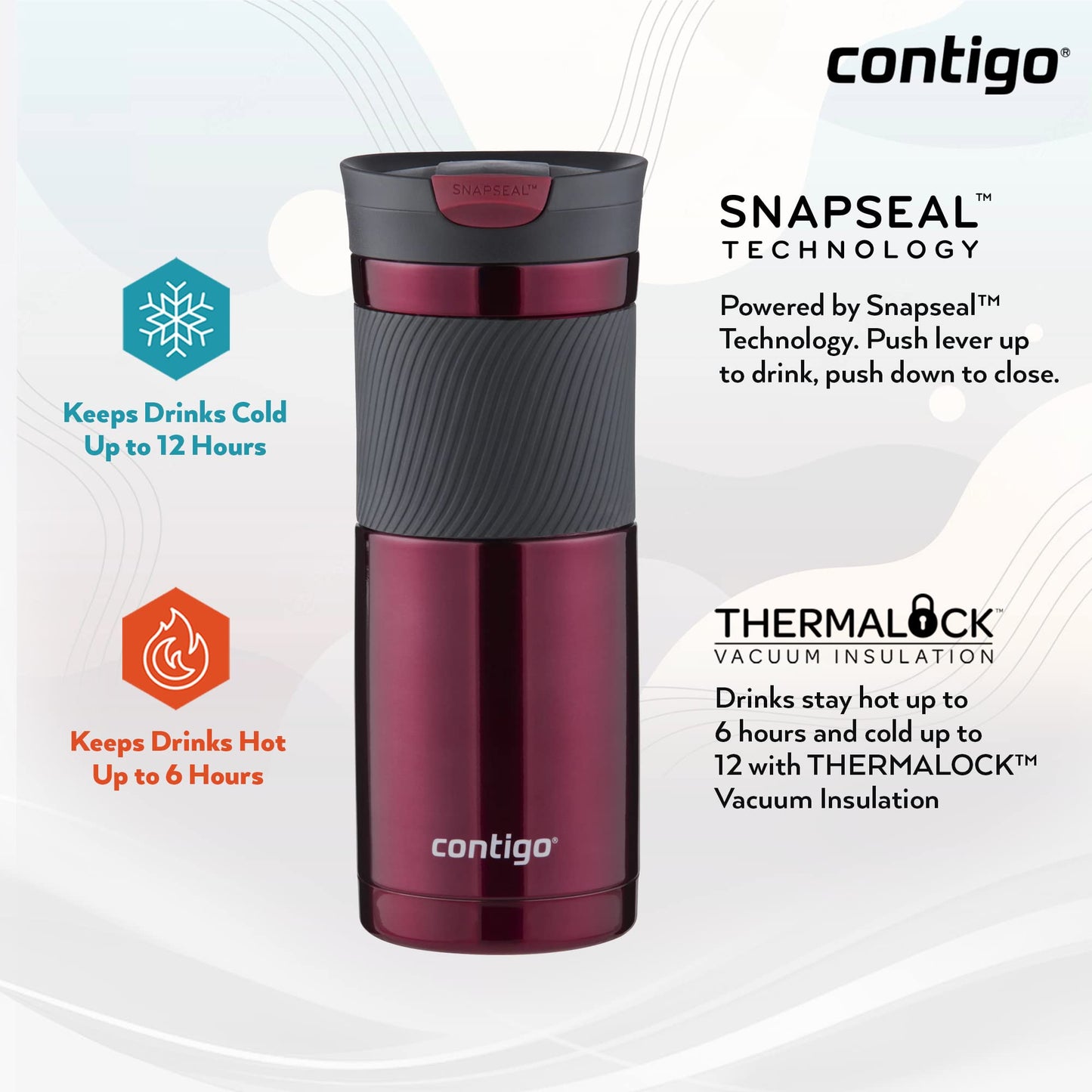 Contigo Byron Snapseal Travel Mug, Stainless Steel Thermal , vacuum flask, leakproof tumbler, coffee mug with BPA free Easy-Clean Lid, 470 ml, Vivacious Macaroon