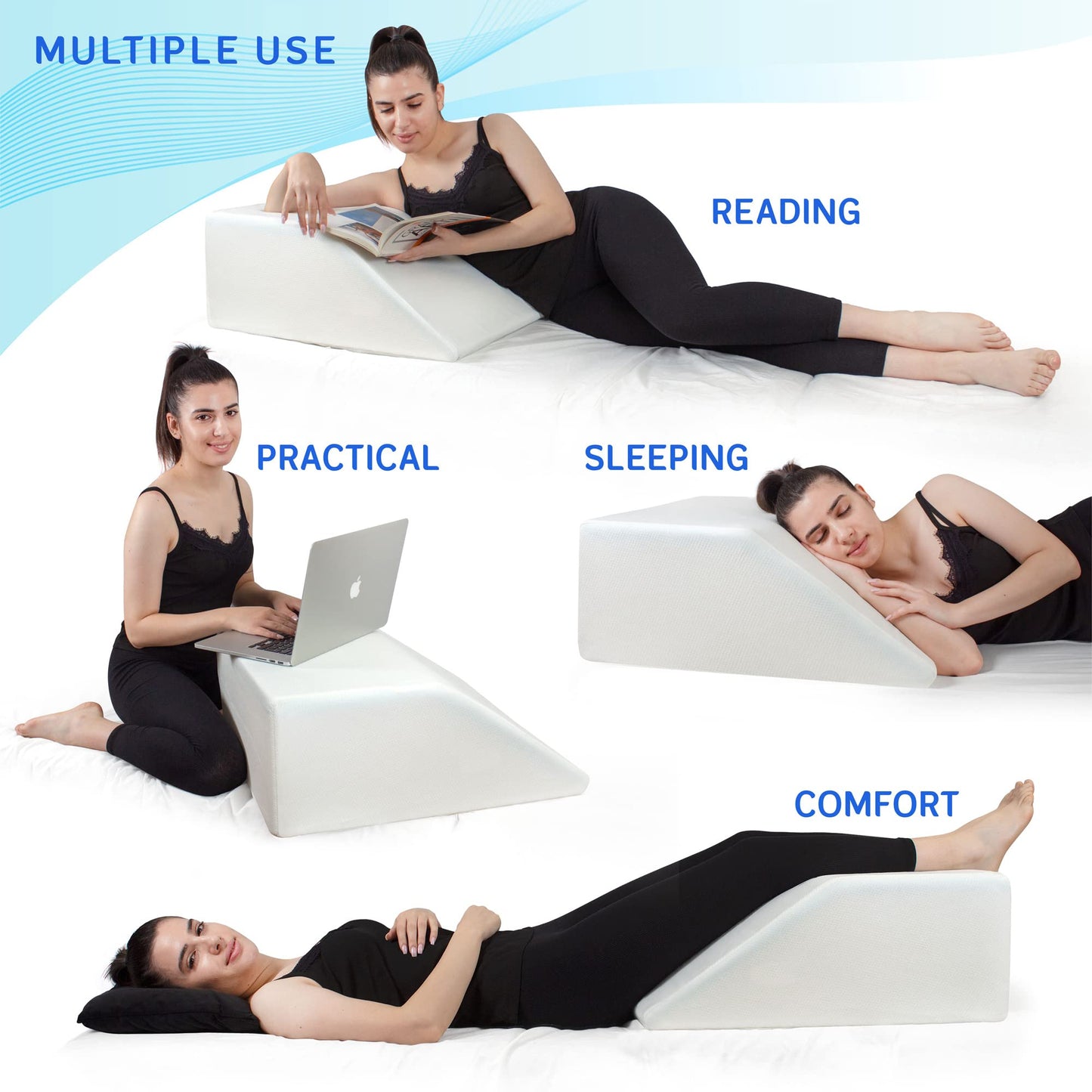 Leg Elevation Pillow with Memory Foam Top - Elevated Leg Rest Pillow for Circulation, Swelling, Knee Pain Relief - Wedge Pillow for Legs, Sleeping, Reading, Relaxing - Washable Cover (10 Inch) 25.40 cm