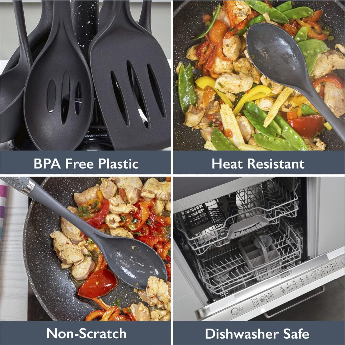 Blackmoor 66779 6-Piece Kitchen Utensils Set / Non-Scratch & Heat Resistant / BPA Free Plastic / Modern & Vibrant Stylish Black Marble Colour / Space Saving Kitchen Storage Single