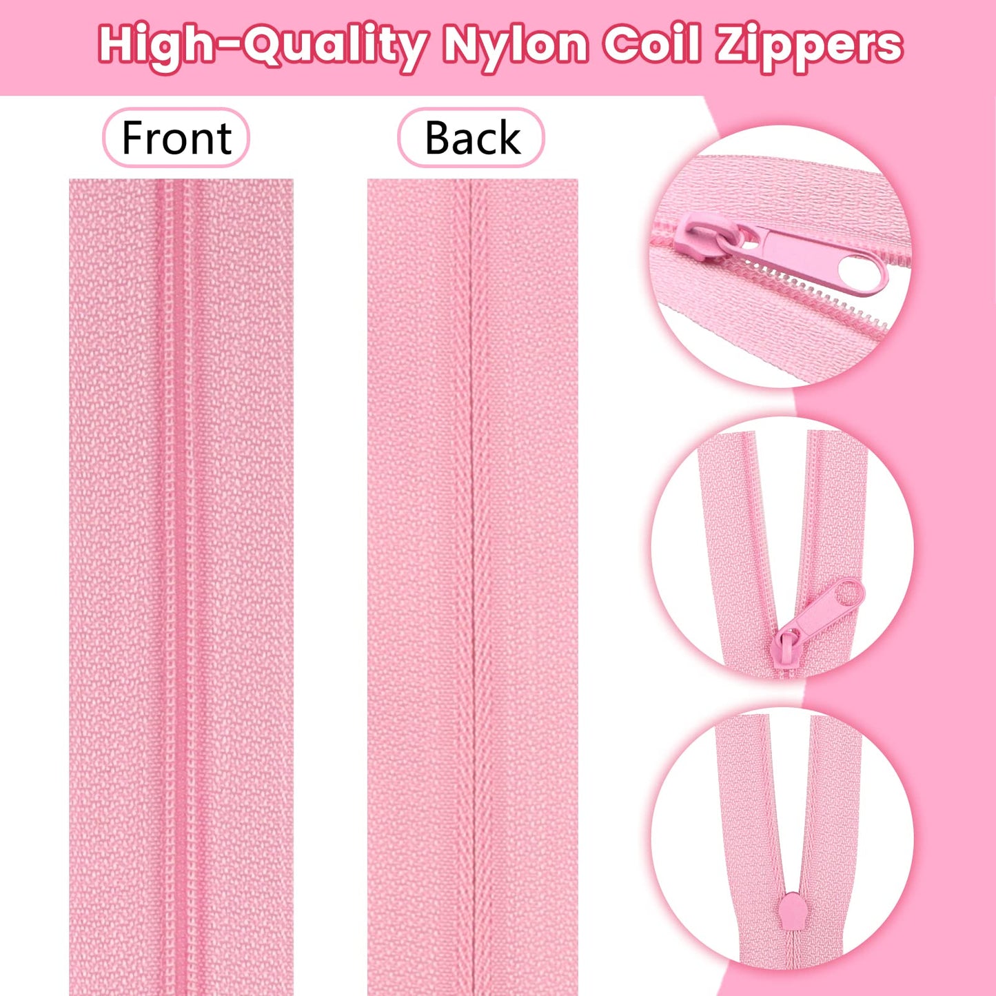 DOITEM 2.8 mm Zippers 39.2 m Nylon Endless Zip Set with Slider and Zip for Sewing and Crafts – 14 Colors