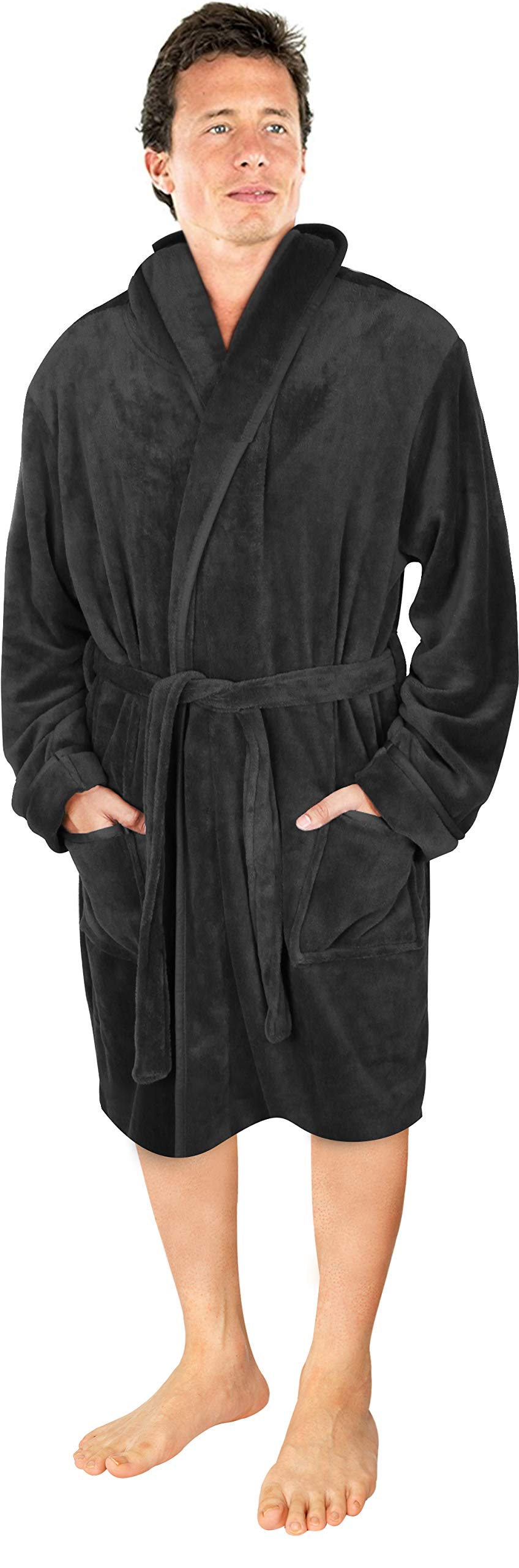 NY Threads Luxury Men’s Dressing Gown |Super Soft Fleece Bath Robe| Cozy Shawl Collar Loungewear and Nightwear L Grey