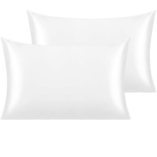 NTBAY 2 Pack Silk Satin Pillowcases for Hair and Skin, Luxurious and Silky Standard Pillow Cases with Envelope Closure, 50x75 cm, White Standard/Queen (50x75 cm)