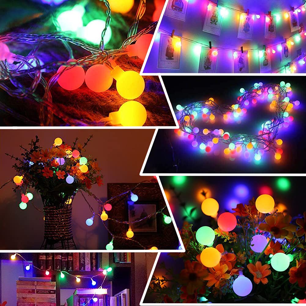 Fairy Lights Plug in 120 LEDs, 15M/49ft Globe String Lights, 8 Modes Garden Lights with Remote Timer Control, Christmas Lights Outdoor/Indoor for Bedroom, Party, Wedding Decorations (Multi-Coloured) Multi-coloured 120LED Mains Powered