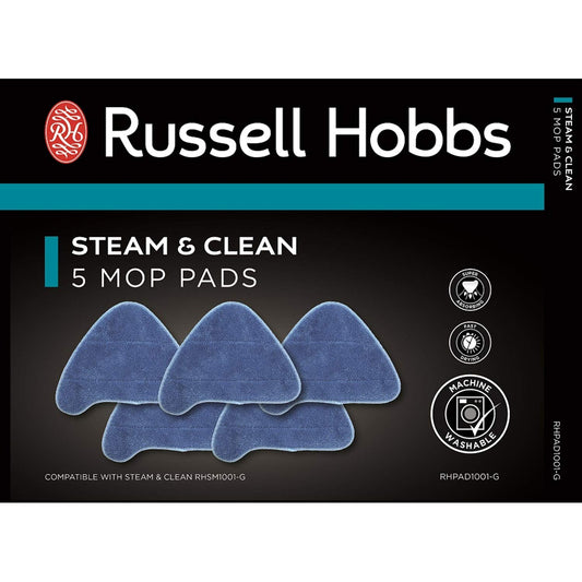 Russell Hobbs Replacement Steam Mop Pads for RHSM1001-G Steam & Clean Mop, Pack of 5, RHPAD1001-G Aqua + 5 Pads