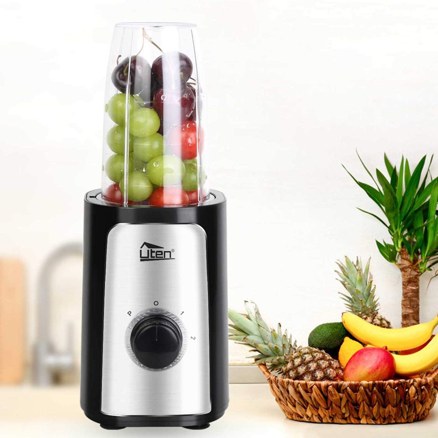 Mini Blender, Uten Jug Blenders, 4-in-1 Multi Functional 700ml High Speed Smoothie Maker and Ice Crusher, with Portable Mini Blender cup and Food Processor for Juicer Fruit Vegetable 380W