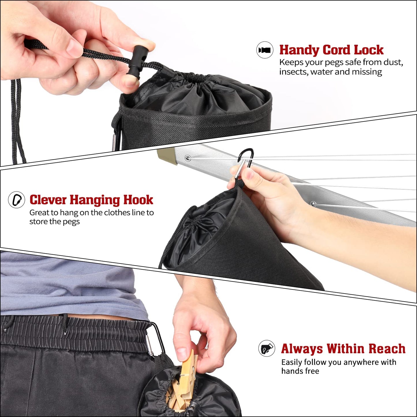 Dokon Rotary Washing Line Covers Waterproof Rotary Airer Cover Heavy Duty 600D Oxford Anti-UV Rotary Clothes Line Cover with Clothes Peg Bag, Rotary Dryer Cover with Zip (160x15x15cm) - Black 160x15x15cm