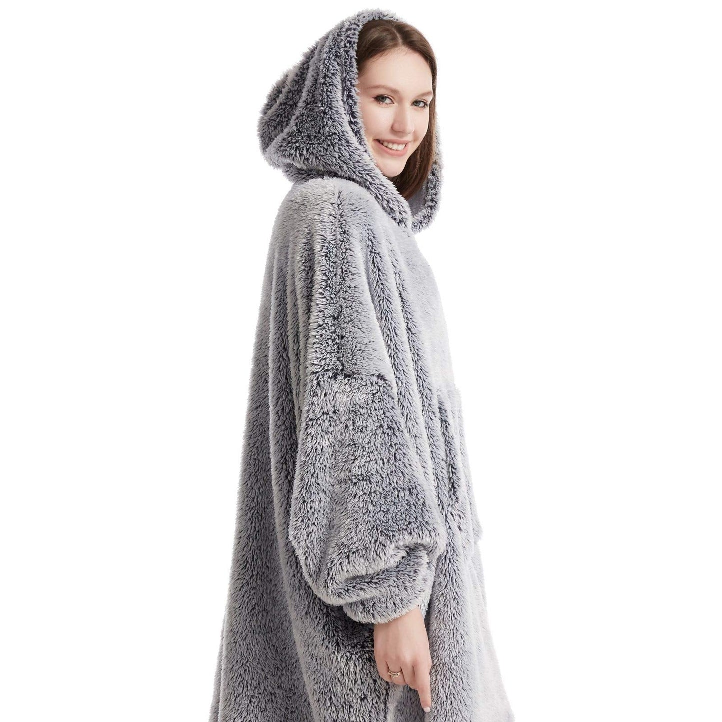 HORIMOTE HOME Oversized Teddy Fleece Hoodie Blanket for Women Cuddly Sherpa Wearable Snuggle Blanket Hoody for Adults Kids Men Teenager, Super Warm and Soft,Dark Navy Dark Navy One Size