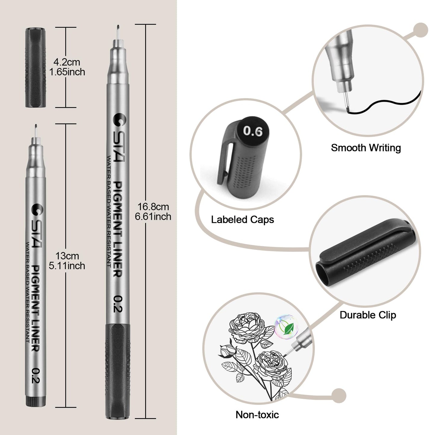 Funnasting Fineliner Pens, Black Pigment Liner Micro Liner Drawing Pens for Sketching Drawing Drafting Office Documents Comic Manga Scrapbooking and School Using