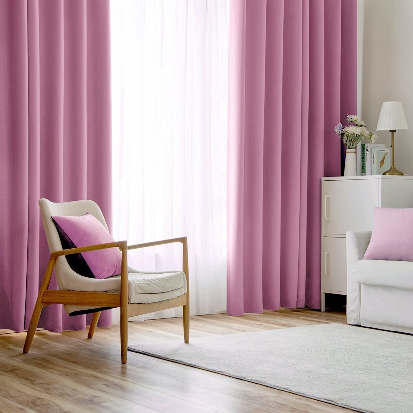 MIULEE Pink Blackout Curtains for Living Room 90-inch Drop 2 Panels Set, Premium Bedroom Black Out Curtains with Eyelet, Thermal Insulated Window Curtains, Room Darkening Curtains, Each 46 x 90 Inch 46"x90" (117x228cm)