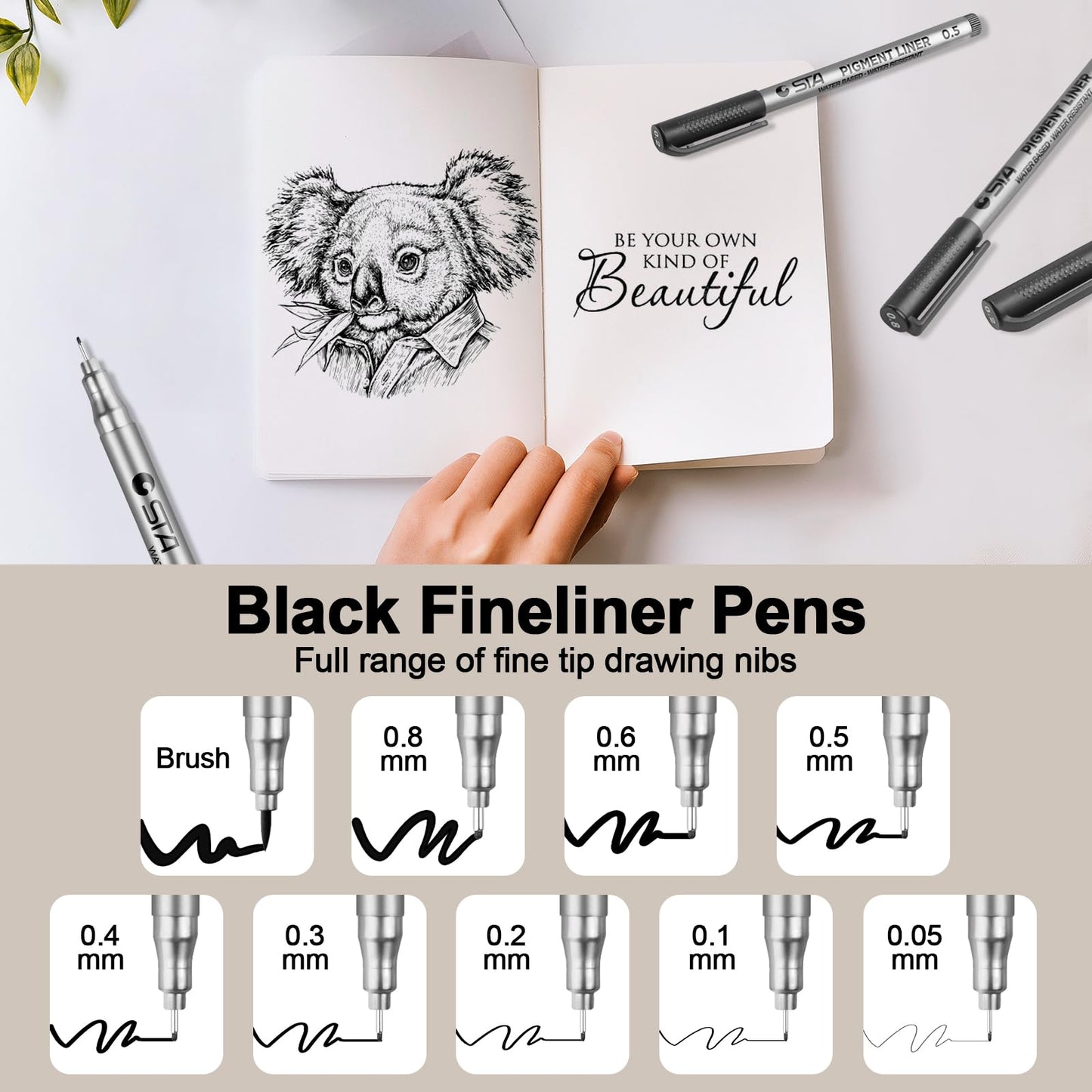 Funnasting Fineliner Pens, Black Pigment Liner Micro Liner Drawing Pens for Sketching Drawing Drafting Office Documents Comic Manga Scrapbooking and School Using