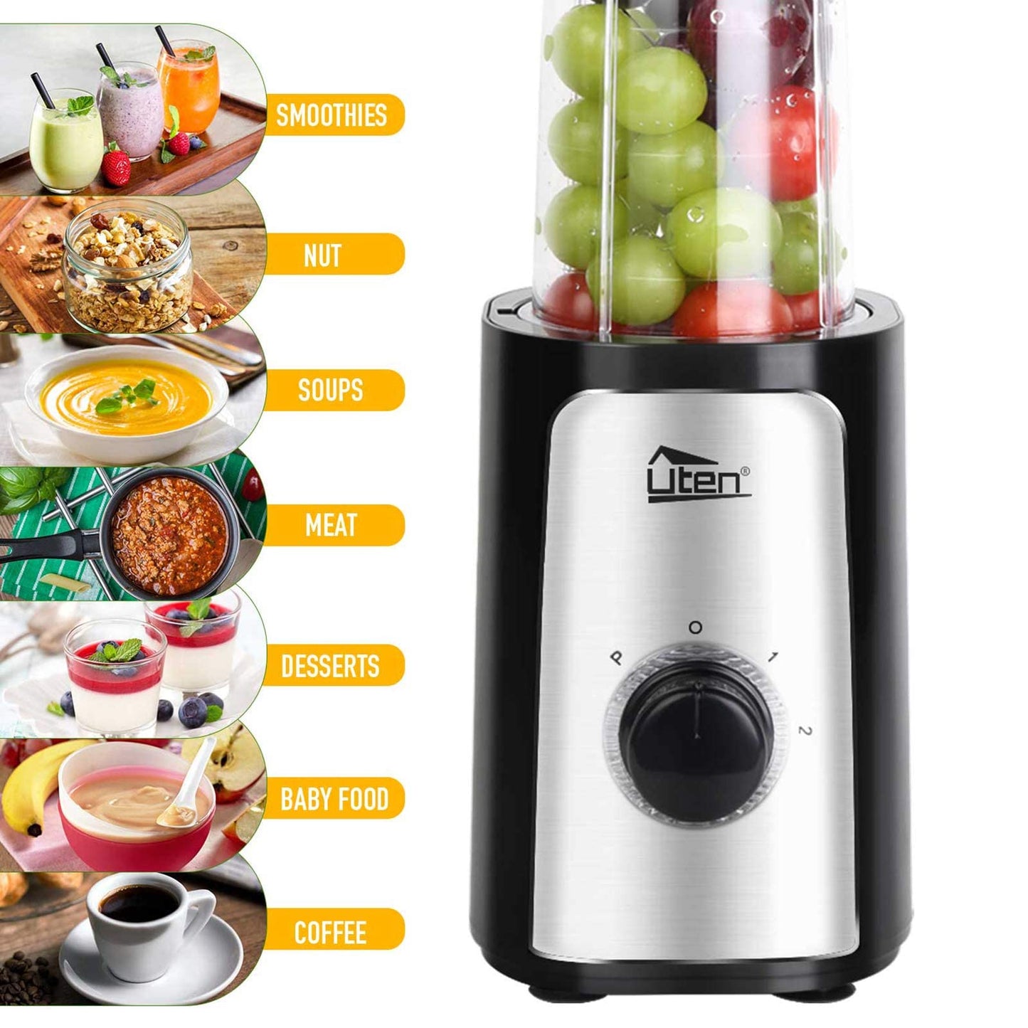 Mini Blender, Uten Jug Blenders, 4-in-1 Multi Functional 700ml High Speed Smoothie Maker and Ice Crusher, with Portable Mini Blender cup and Food Processor for Juicer Fruit Vegetable 380W