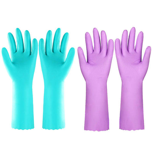 Elgood Reusable Washing up Gloves Latex Free Dishwashing Gloves with Cotton Lining, Non-Slip and Waterproof Cleaning Gloves for Kitchen 2 Pairs (Blue+Purple, M)