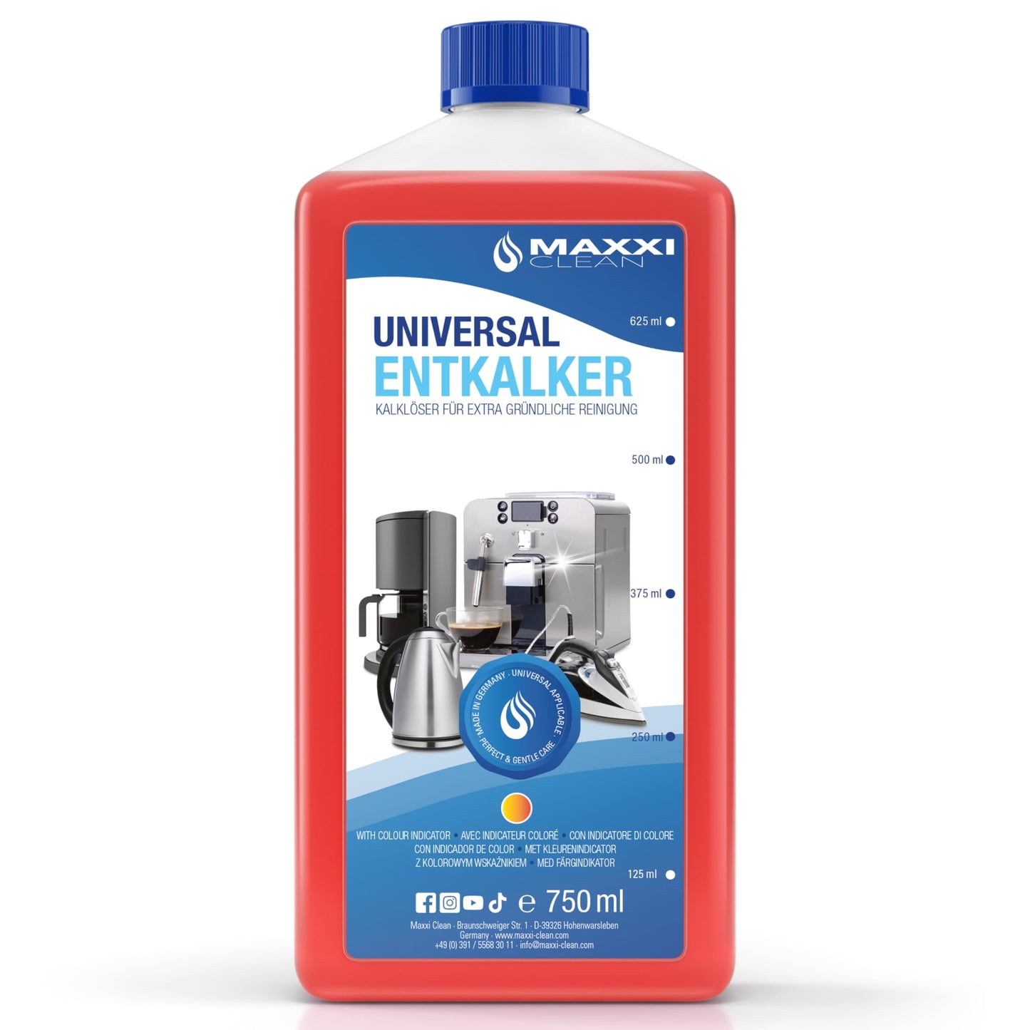 Maxxi Clean | Universal Descaler for all coffee machines, kettles, other household appliances, and also bathroom & kitchen | Suitable for all brands and models | Lime descaler for cleaning (1x 750 ml) 1x 750 ml