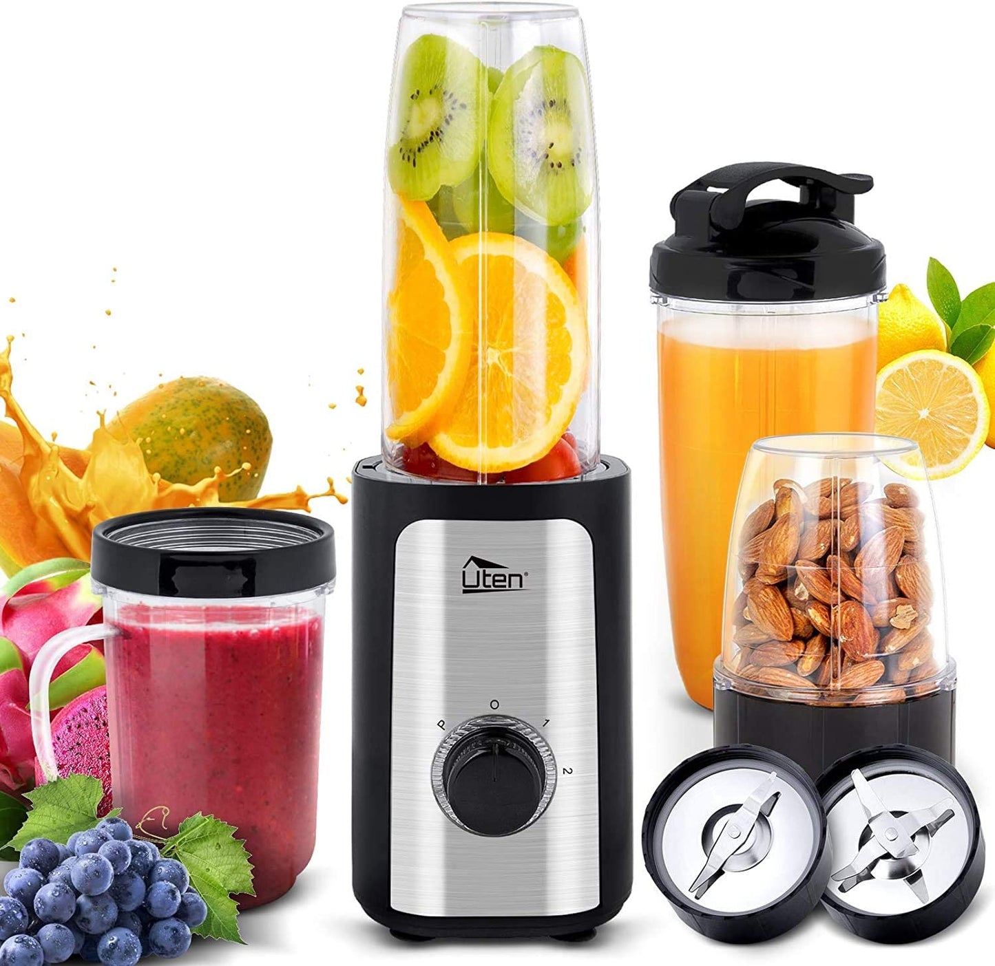 Mini Blender, Uten Jug Blenders, 4-in-1 Multi Functional 700ml High Speed Smoothie Maker and Ice Crusher, with Portable Mini Blender cup and Food Processor for Juicer Fruit Vegetable 380W