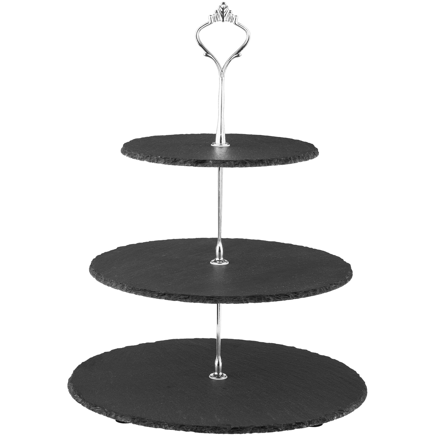 Nyxi 3 in 1 Cake Stand Afternoon Tea Serving Plate 100% Natural Slate Round Rough Edges Display with New Fittings, Can be Used as 3 Tier, 2 Tier & Single Tier Stand As Your Need (1)