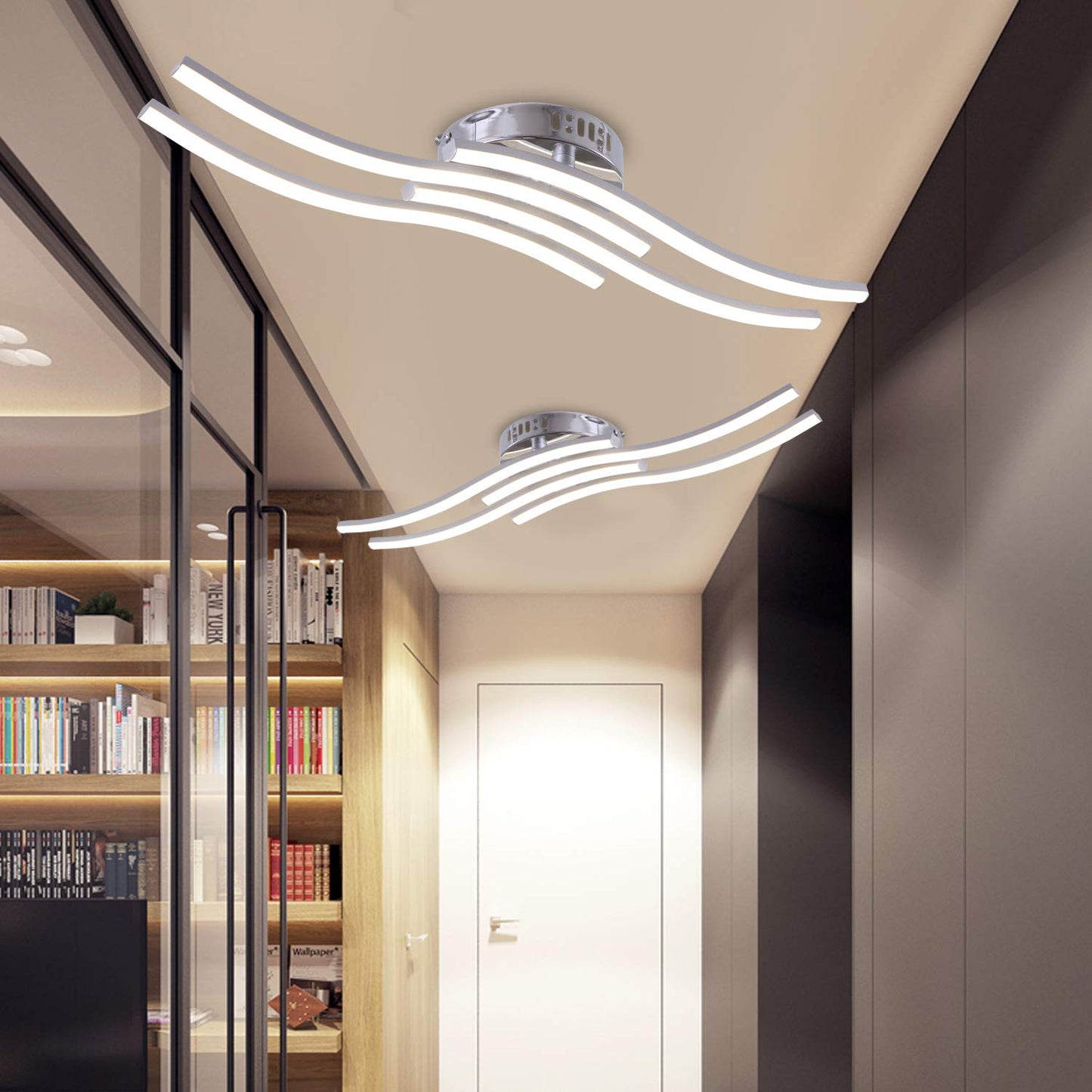 Goeco LED Ceiling Light, Elegant Curved Design Ceiling Lights, 4 Built-in LED Boards, 24W 2.000 Lumen, Neutral White Light 4000K, Modern Ceiling Fixture for Living Rooms and Bedrooms Natural White 4 LED Boards