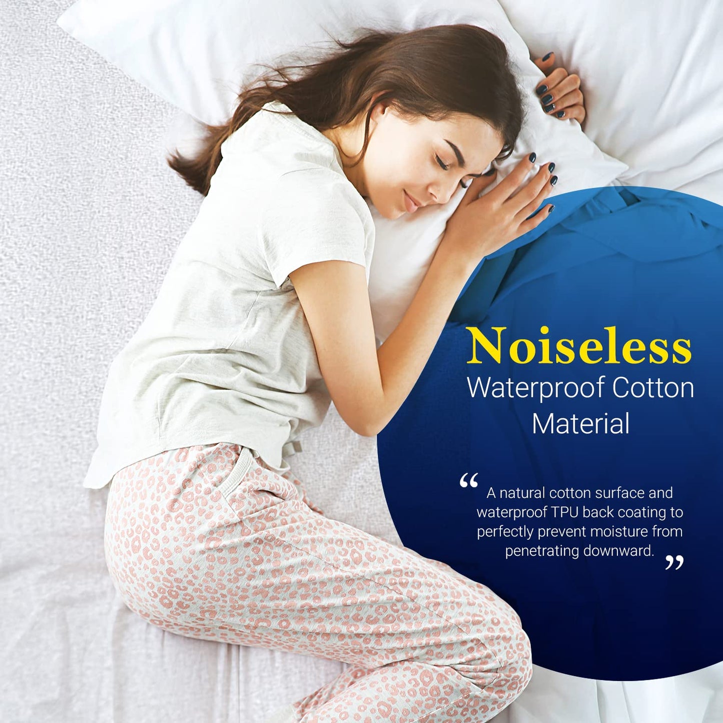 ECOBIZ Double Mattress Protector Waterproof Non-Noisy Double Waterproof Mattress protector Double Bed Mattress Protector Waterproof Double Mattress Protector Fitted Cover Washable Non-allergy Sheet Double (137 x193cm)