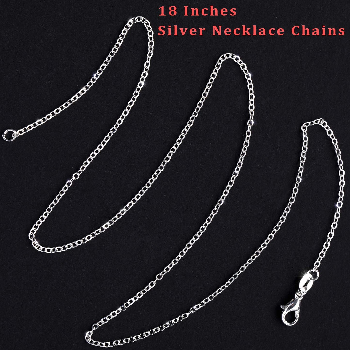 50 Pack Necklace Chains Bulk Silver Plated Cable Chain Pack for Jewellery Making 18 Inches 18 Inch