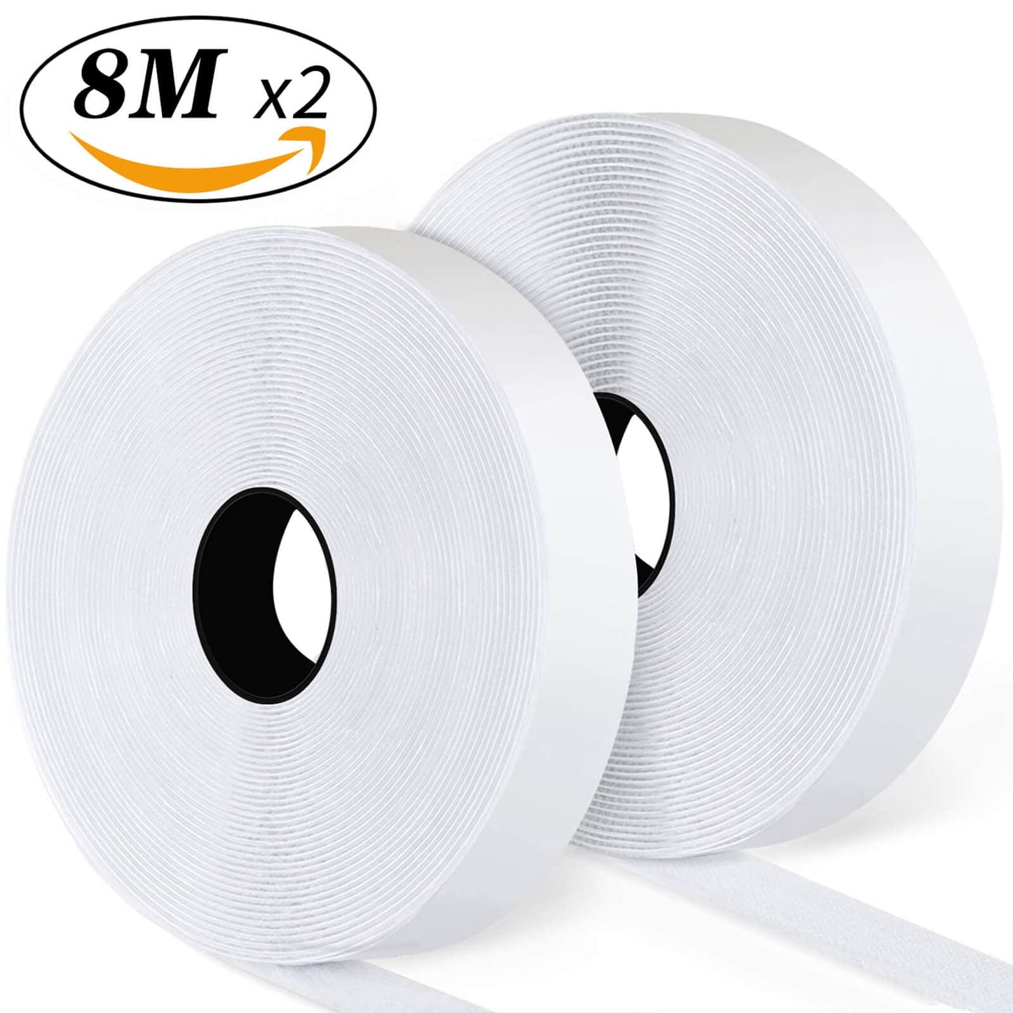 Blooven Hook and Loop Strip Tape 8 Meter Self Adhesive Sticky Back Fastening Tape 20mm Wide (20mm x 8m, White) 20mm x 8m