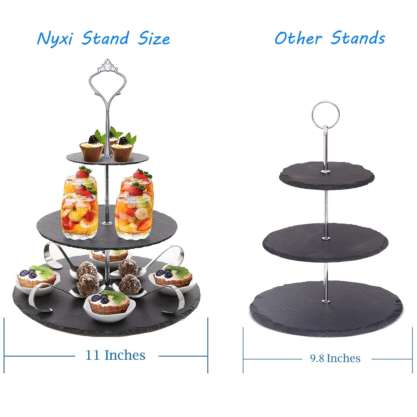 Nyxi 3 in 1 Cake Stand Afternoon Tea Serving Plate 100% Natural Slate Round Rough Edges Display with New Fittings, Can be Used as 3 Tier, 2 Tier & Single Tier Stand As Your Need (1)