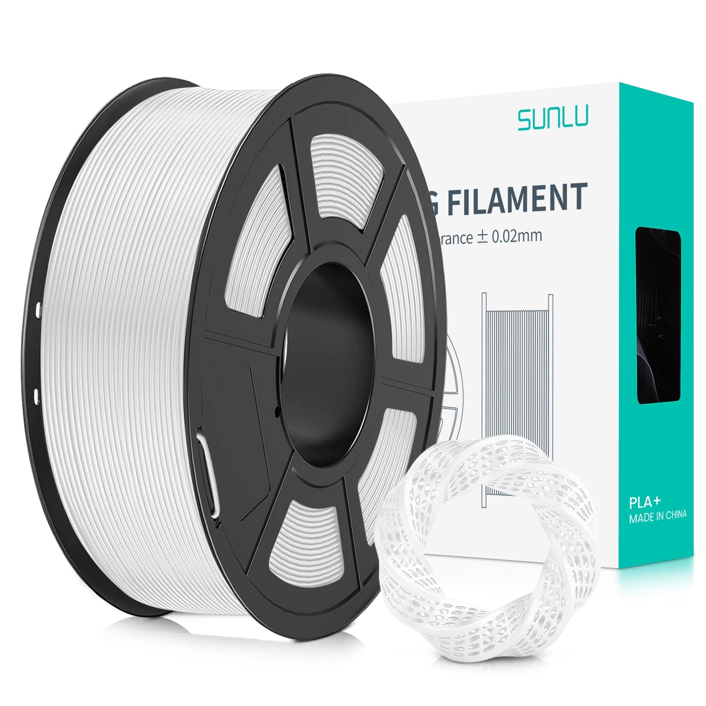 SUNLU PLA Plus 3D Printer Filament, 1.75mm PLA+ 3D Filament for FDM 3D Printer & 3D Pens, Neatly Wound Filament, Strong and Toughness, Dimensional Accuracy +/- 0.02 mm, 1KG Spool(2.2 LBS), White 1-White