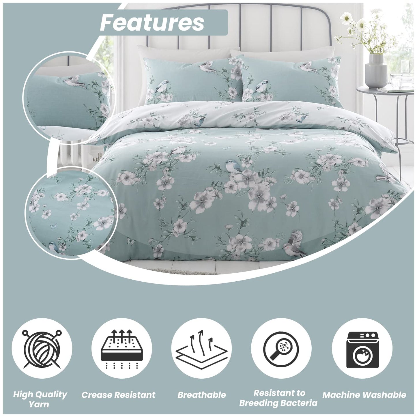 GC GAVENO CAVAILIA Duvet Bedding Set | Flower Comforter Cover & linen | Super King Bed Set| Duck Egg