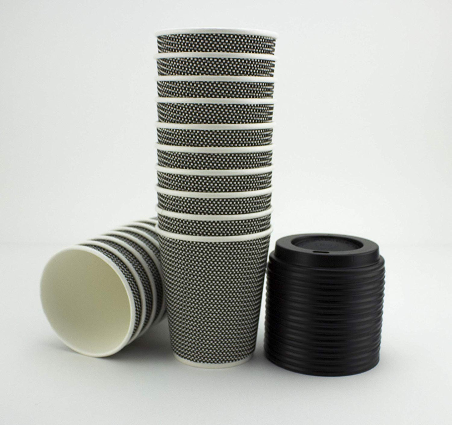 Signature Packaging - Ripple Paper Coffee Cups with Lids - 12oz / 354ml - 50 Pack Mono (Black + White) 12oz - 50Pack