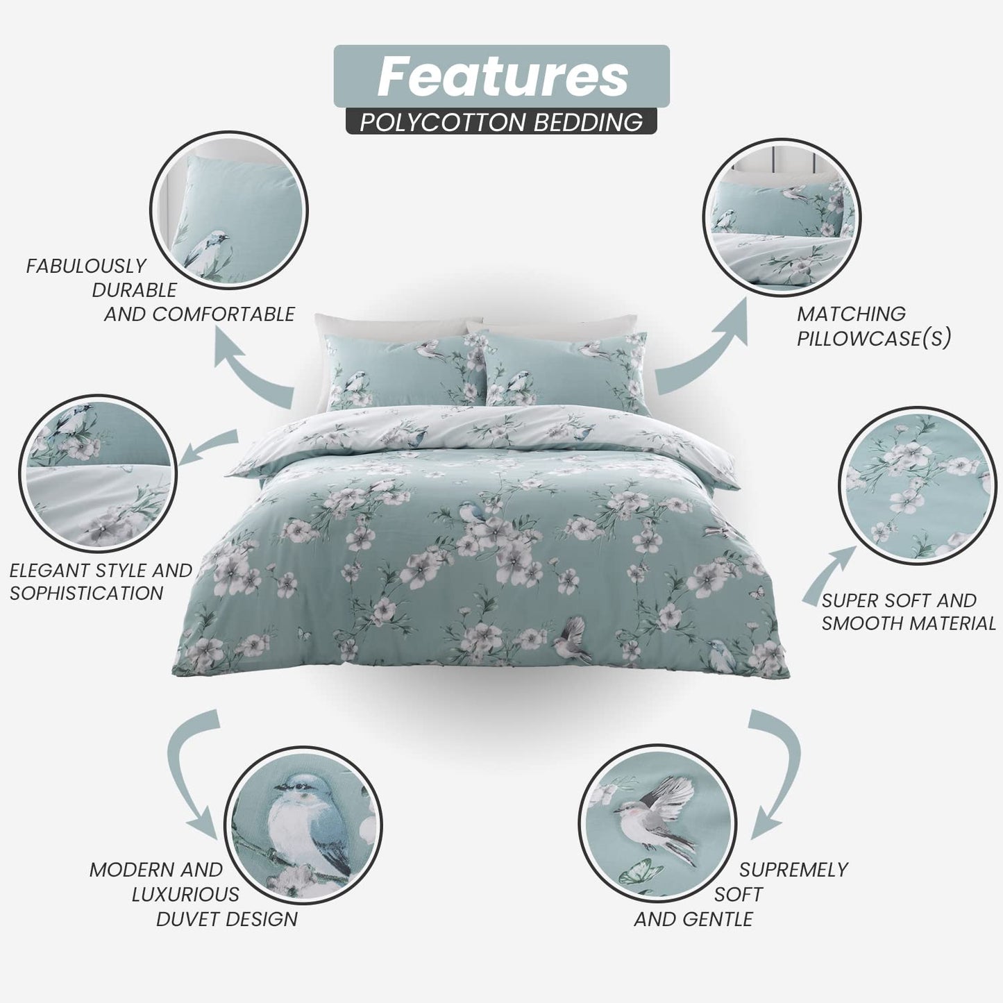 GC GAVENO CAVAILIA Duvet Bedding Set | Flower Comforter Cover & linen | Super King Bed Set| Duck Egg