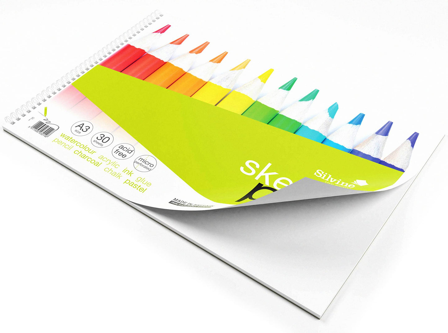 Silvine A3+ Wirebound Sketch Pad. 60 Pages (30 Sheets) 170gsm Smooth Cartridge Paper. Ref 473