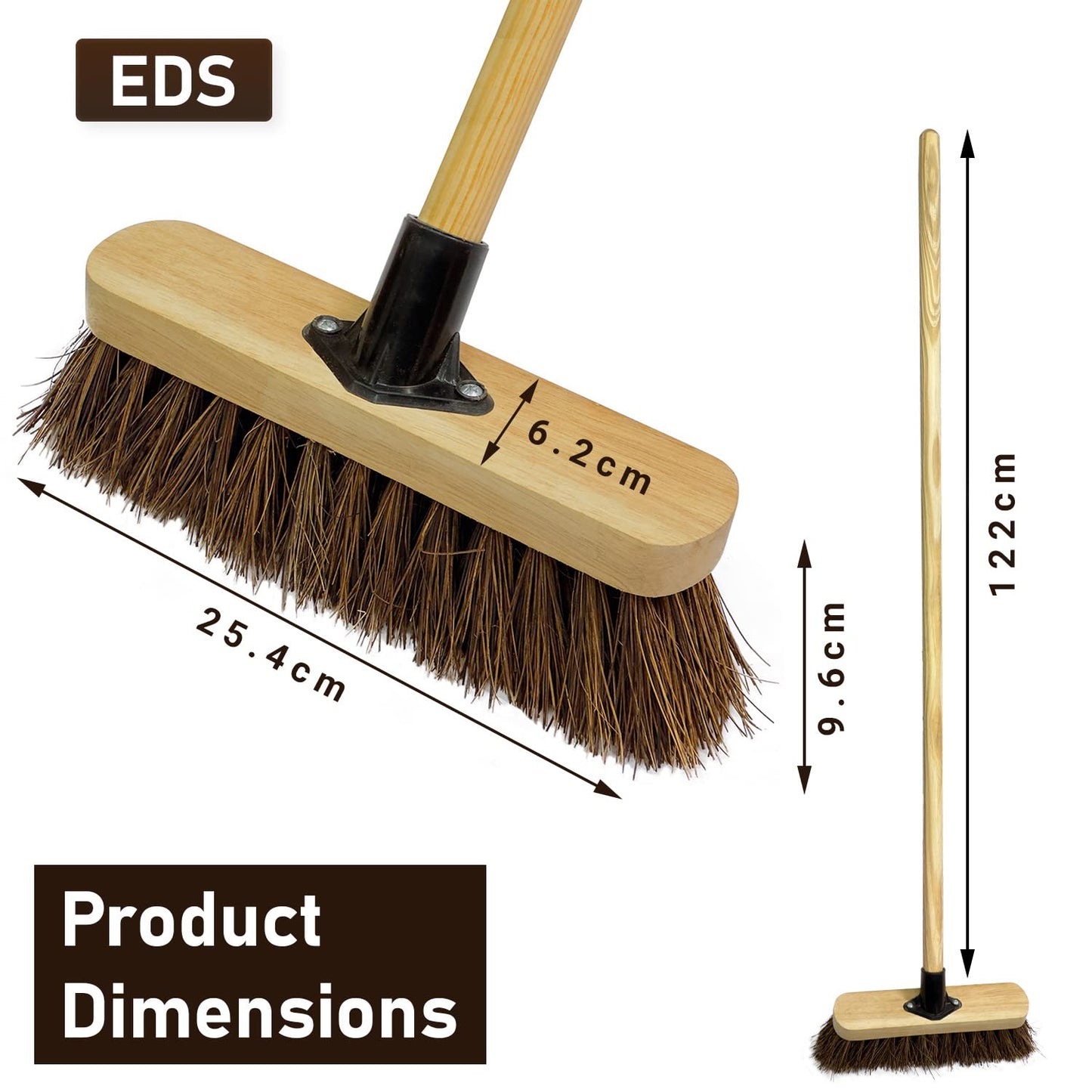 10” Garden Broom Outdoor with Wooden Handle Natural Stiff Bassine Hard Bristle Broom with Durable Support Bracket Yard Brush Heavy Duty Broom Outdoor Stiff Sweeping Yard Brush (Pack of 2) Stiff Natural Bassine Bristles Pack of 2