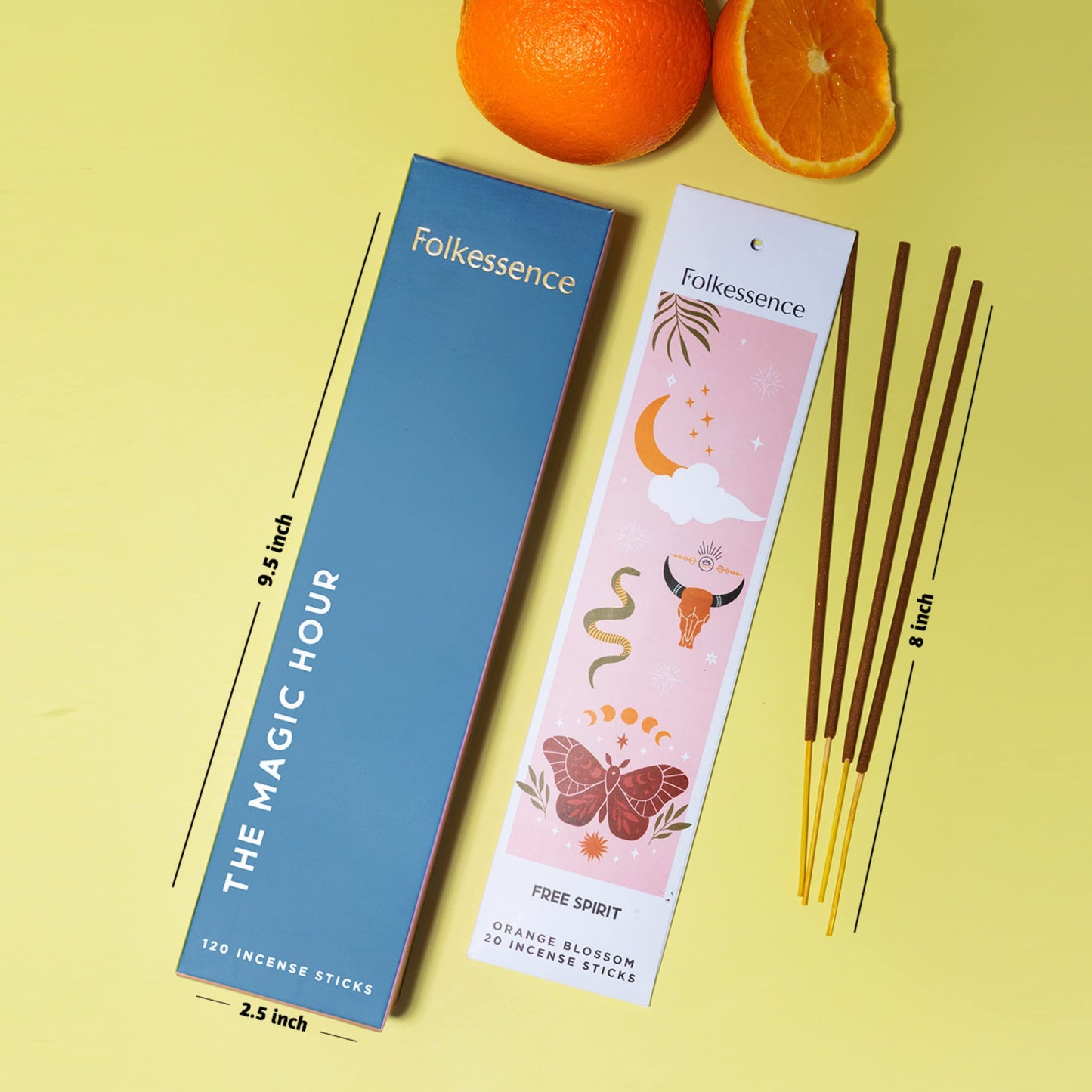 Folkulture Incense Sticks - Set of 6 Insenses (120 Sticks) for Positive Aura - Coconut and Mango, Oriental Aqua, Green Tea, Ocean Salt, Rose and Geranium, Orange Blossom - Boho Gift Set - Magic Hour The Magic Hour