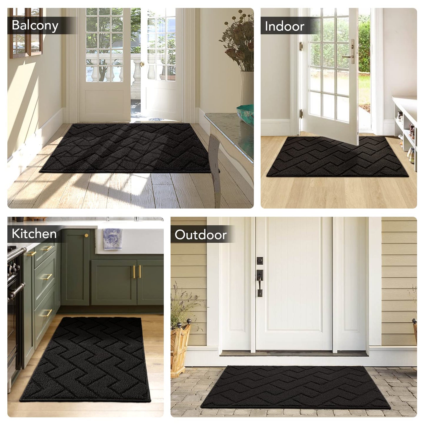 Biscpro Door Mat 50 X 80 cm, DoorMat Indoor Washable, Doormat Indoor Dirt Trapper Non-slip, Absorbent Inside Entrance Rug Mat for Entryway, Patio, Garden, laundry Room,Pets - Black