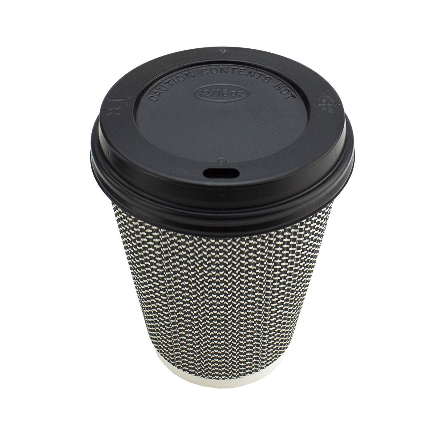 Signature Packaging - Ripple Paper Coffee Cups with Lids - 12oz / 354ml - 50 Pack Mono (Black + White) 12oz - 50Pack